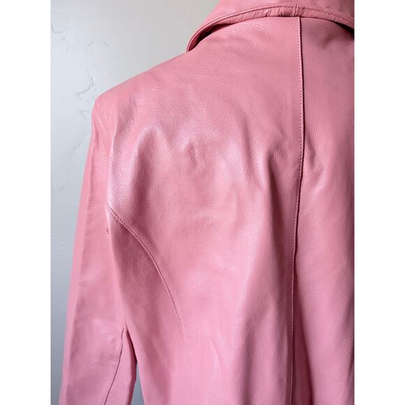 Vintage Leather USA Pink Biker Zip Up 100% Genuine Leather Jacket- Size XL - Picture 6 of 12
